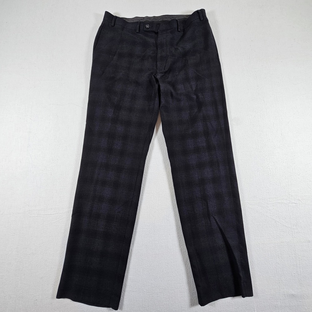 Ralph Lauren Dress Pants Mens 36x32 Navy Blue Tonal Plaid Straight Leg Trousers
